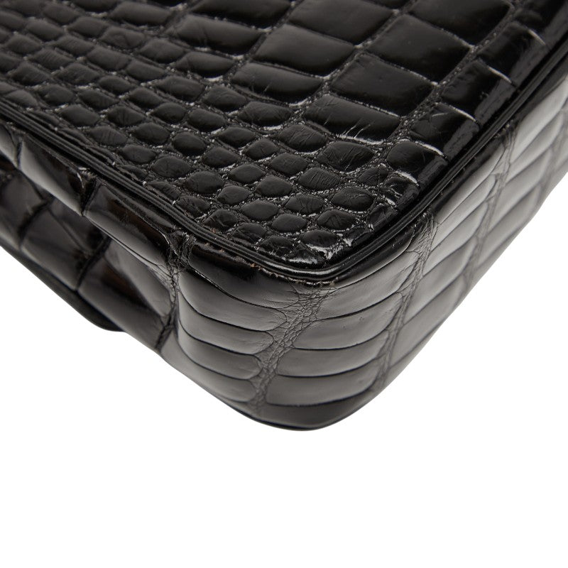 シャネル ココマーク クロコ型押し チェーン ショルダーバッグ ブラック パテントレザー レディース CHANEL 【中古】
