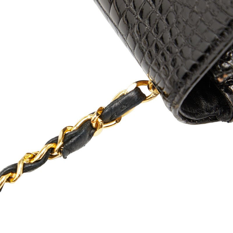 シャネル ココマーク クロコ型押し チェーン ショルダーバッグ ブラック パテントレザー レディース CHANEL 【中古】