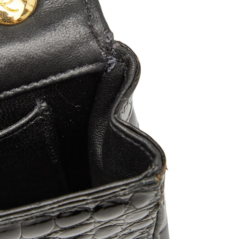 シャネル ココマーク クロコ型押し チェーン ショルダーバッグ ブラック パテントレザー レディース CHANEL 【中古】