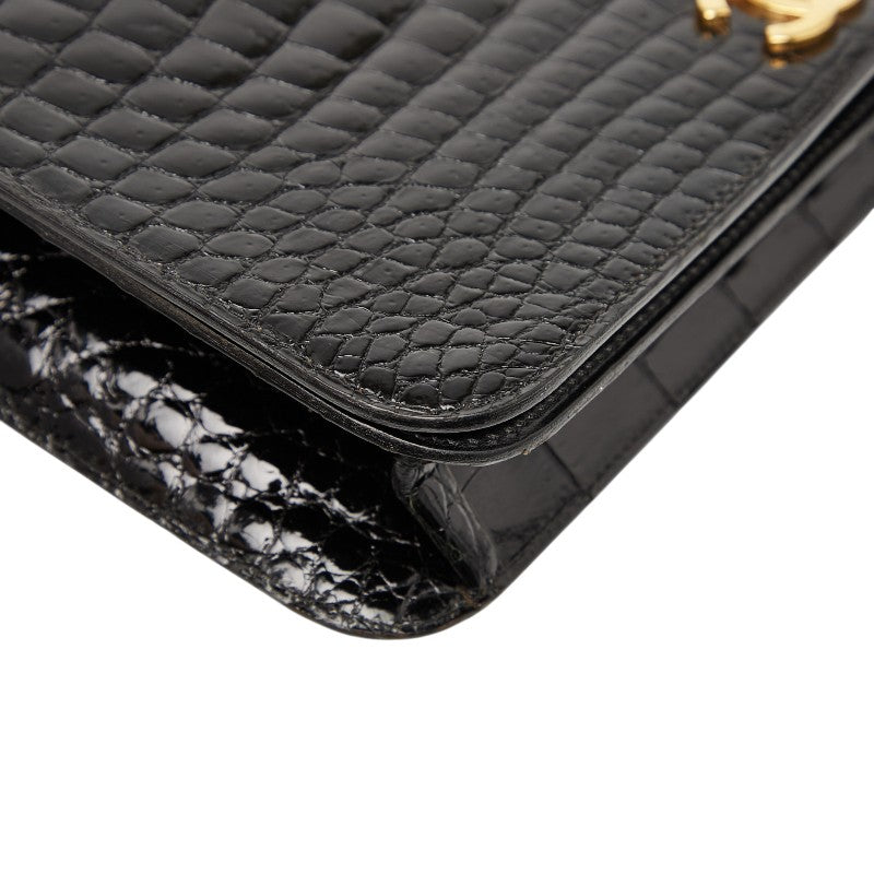 シャネル ココマーク チェーン ショルダーバッグ ブラック クロコダイル レディース CHANEL 【中古】