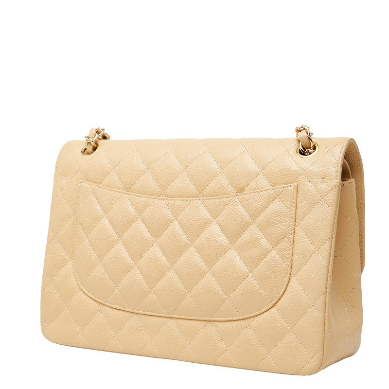 シャネル ココマーク マトラッセ30 ダブルフラップ チェーン ショルダーバッグ ベージュ キャビアスキン レディース CHANEL 【中古】
