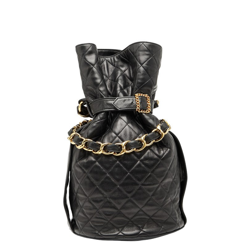 シャネル ココマーク マトラッセ 巾着型 チェーン ショルダーバッグ ブラック ラムスキン レディース CHANEL 【中古】