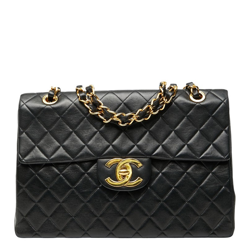 シャネル ココマーク デカマトラッセ34 斜め掛け チェーン ショルダーバッグ ブラック レザー レディース CHANEL 【中古】