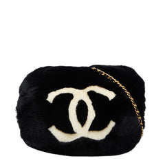 シャネル ココマーク アームウォーマー チェーンショルダーバッグ ブラック ホワイト ラビットファー レディース CHANEL 【中古】