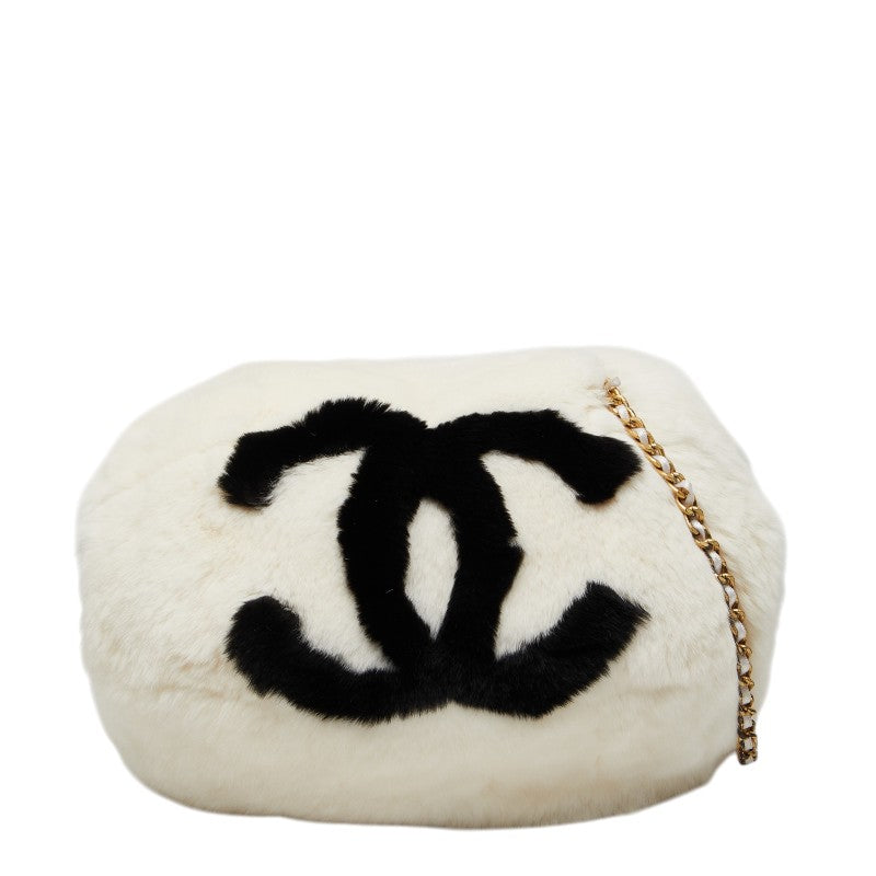 シャネル ココマーク アームウォーマー チェーンショルダーバッグ ホワイト ブラック ラビットファー レディース CHANEL 【中古】