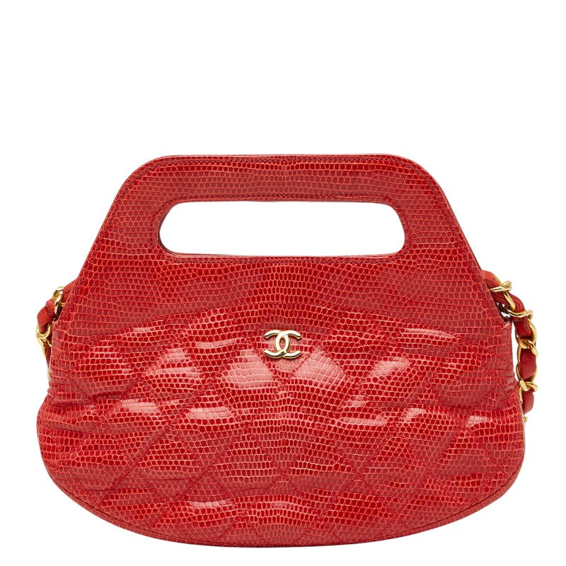 シャネル ココマーク マトラッセ チェーンショルダーバッグ ミニハンドバッグ 2WAY レッド リザード レディース CHANEL 【中古】