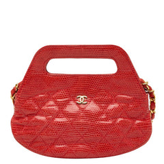 シャネル ココマーク マトラッセ チェーンショルダーバッグ ミニハンドバッグ 2WAY レッド リザード レディース CHANEL 【中古】