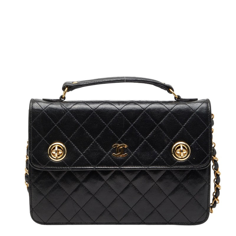シャネル ココマーク マトラッセ チェーンショルダーバッグ ブラック ラムスキン レディース CHANEL 【中古】