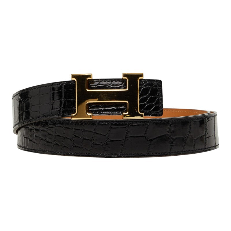 エルメス コンスタンス Hベルト ベルト サイズ105 ブラック ゴールド アリゲーター メンズ HERMES 【中古】