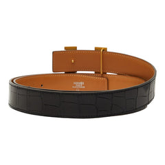 エルメス コンスタンス Hベルト ベルト サイズ105 ブラック ゴールド アリゲーター メンズ HERMES 【中古】
