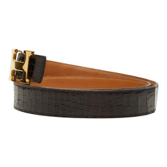 エルメス コンスタンス Hベルト ベルト ダークブラウン ゴールド アリゲーター メンズ HERMES 【中古】