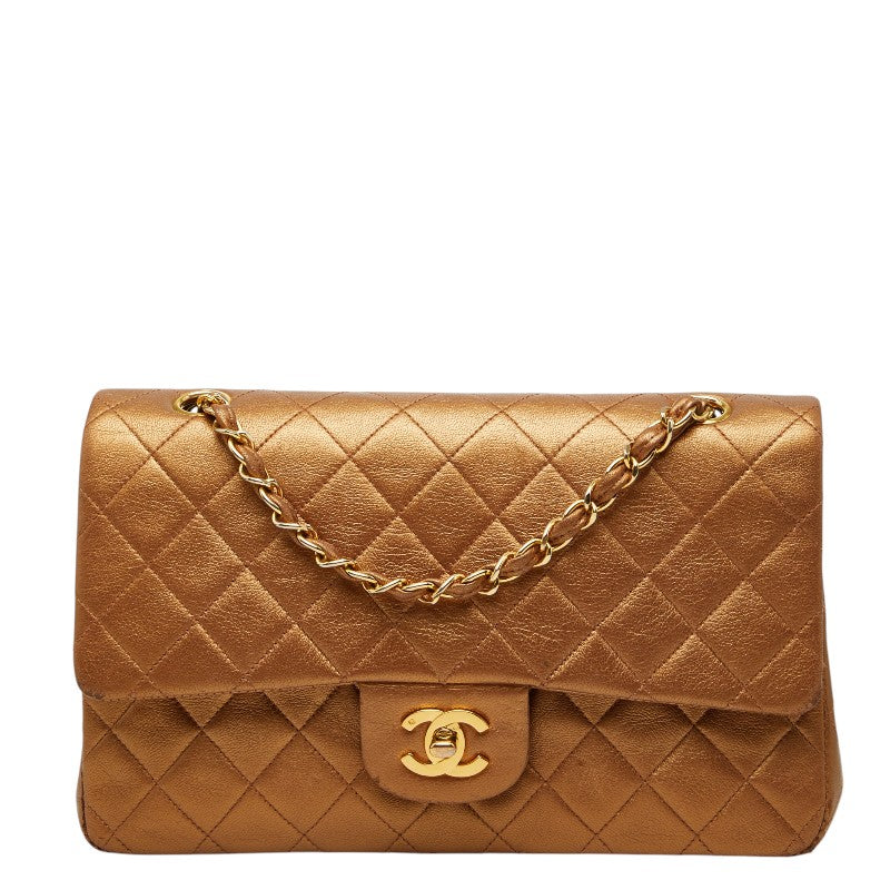 シャネル マトラッセ25 ココマーク ダブルフラップ ダブルチェーン ショルダーバッグ ブロンズ レザー レディース CHANEL 【中古】