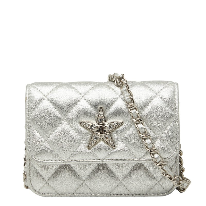 シャネル ミニマトラッセ ココマーク チェーン ショルダーバッグ ポシェット シルバー レザー レディース CHANEL 【中古】