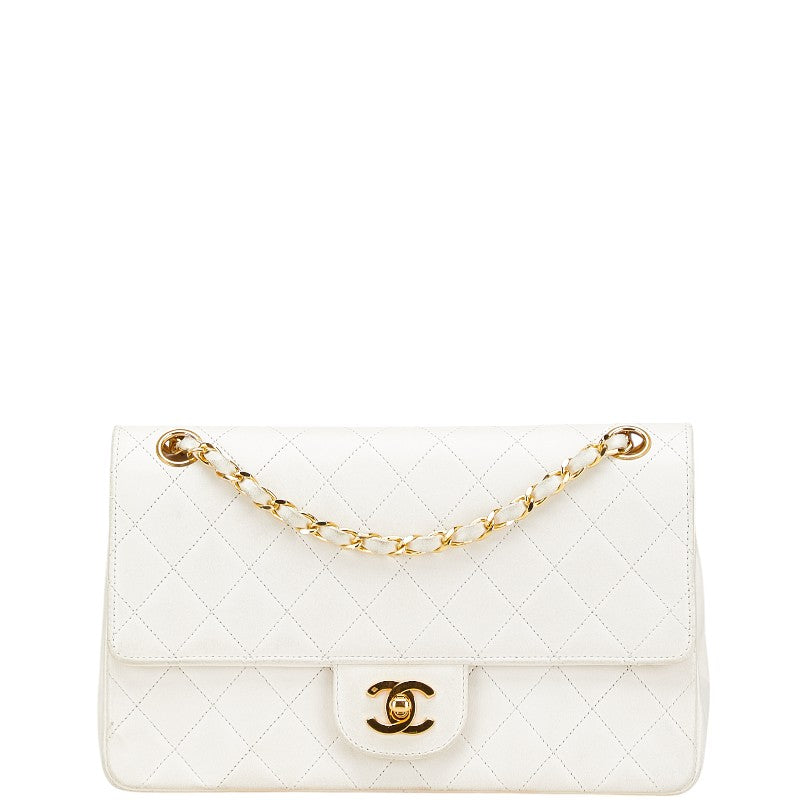 シャネル マトラッセ25 Wフラップ チェーン ショルダーバッグ  ホワイト ラムスキン レディース CHANEL 【中古】