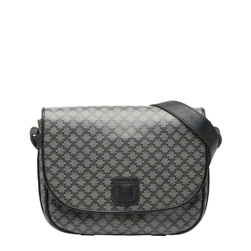 セリーヌ マカダム 斜め掛け ショルダーバッグ グレー ネイビー PVC レザー レディース CELINE 【中古】