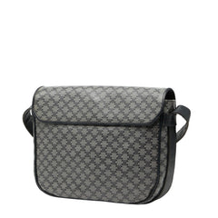 セリーヌ マカダム 斜め掛け ショルダーバッグ グレー ネイビー PVC レザー レディース CELINE 【中古】