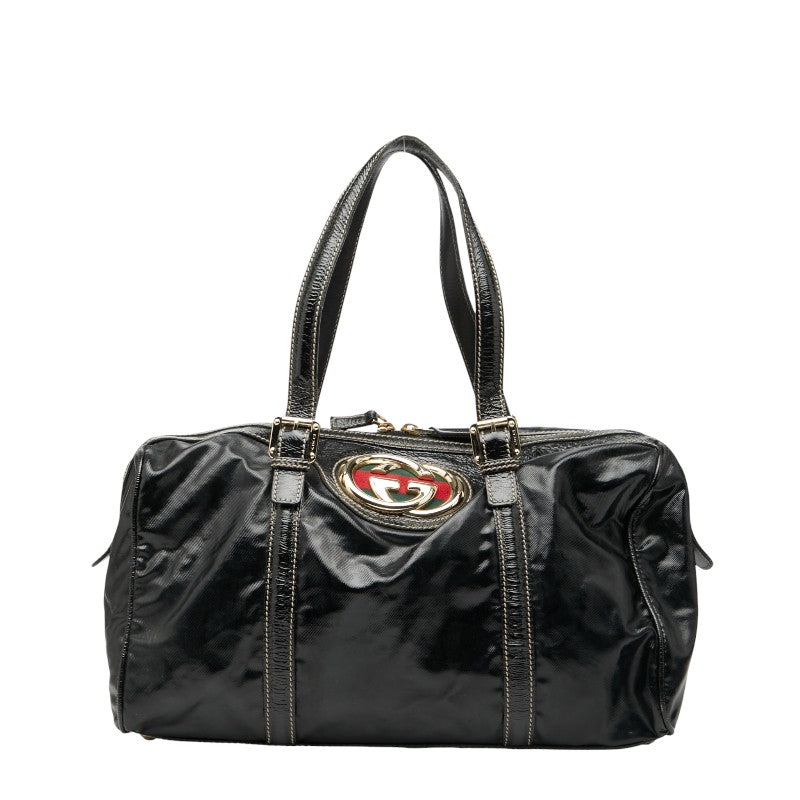 グッチ シェリーライン インターロッキングG トートバッグ 170010 ブラック エナメル レザー レディース GUCCI 【中古】