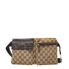 グッチ GGキャンバス ウエストバッグ ボディバッグ 28566 ベージュ ブラウン キャンバス レザー レディース GUCCI 【中古】