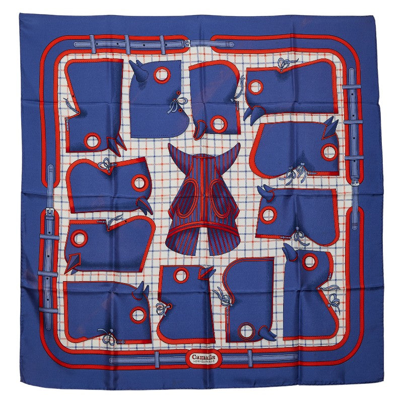 エルメス カレ90 Camails スカーフ ブルー マルチカラー シルク レディース HERMES 【中古】