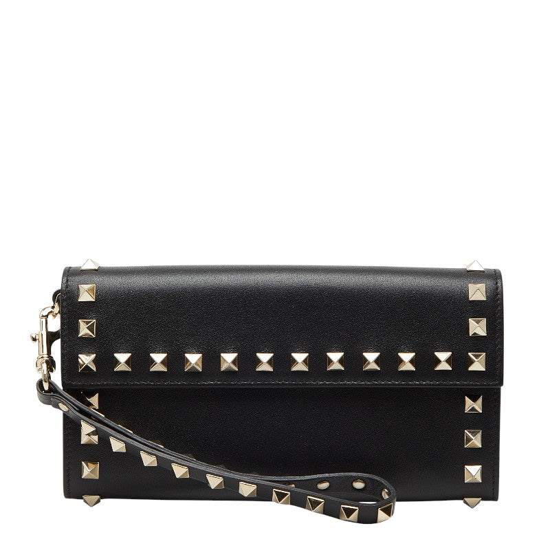 ヴァレンティノ ロックスタッズ 長財布 ブラック レザー レディース VALENTINO 【中古】