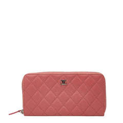 シャネル ココマーク マトラッセ ラウンドファスナー 長財布 ピンク ラムスキン レディース CHANEL 【中古】