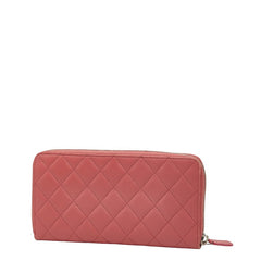シャネル ココマーク マトラッセ ラウンドファスナー 長財布 ピンク ラムスキン レディース CHANEL 【中古】