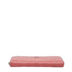 シャネル ココマーク マトラッセ ラウンドファスナー 長財布 ピンク ラムスキン レディース CHANEL 【中古】