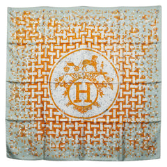 エルメス カレ90 モザイク 24 Mosaique Au スカーフ 大判 オレンジ グリーン シルク レディース HERMES 【中古】