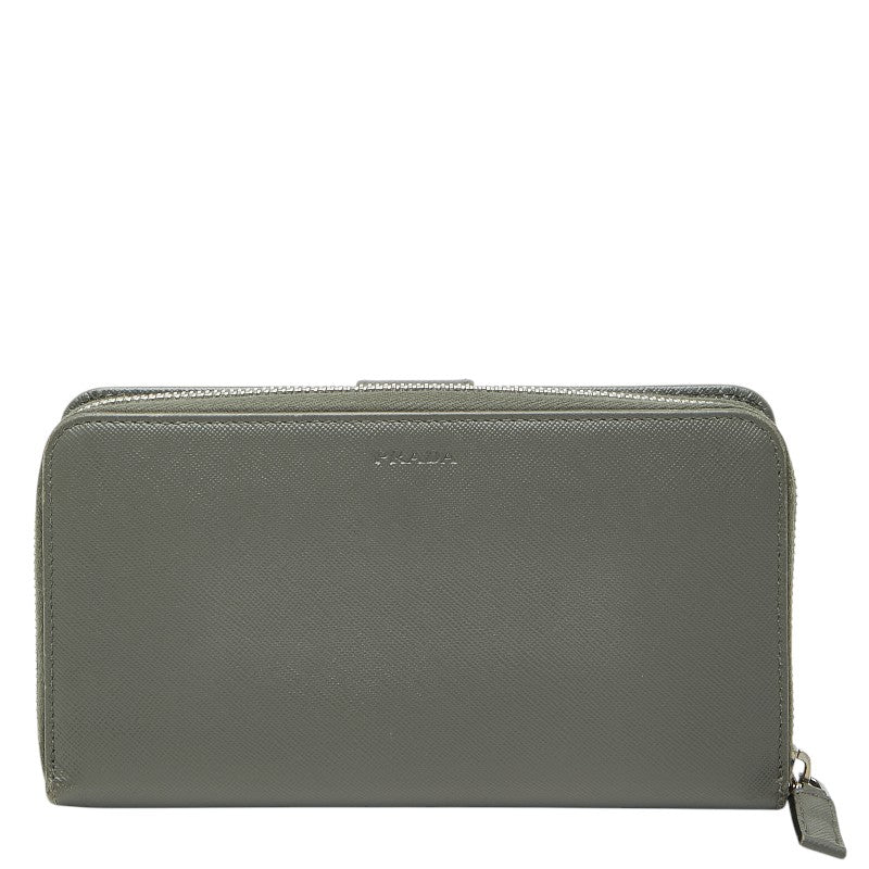 プラダ ロゴ ラウンドファスナー 長財布 2M1411 グレー サフィアーノレザー メンズ PRADA 【中古】