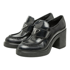 プラダ 三角ロゴプレート ハイヒール ローファー サイズ38 1/2 ブラック レザー レディース PRADA 【中古】