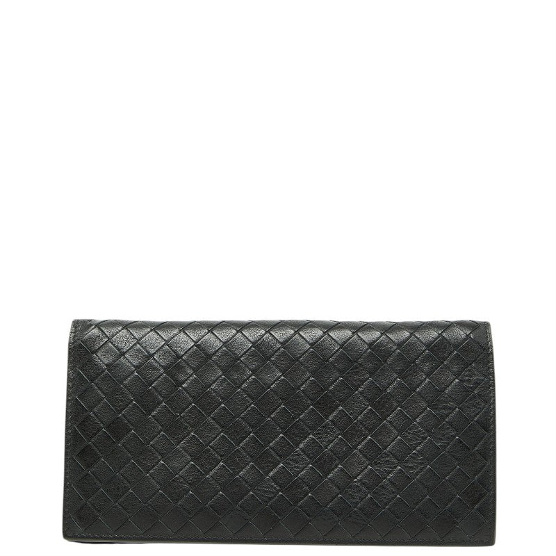 ボッテガヴェネタ イントレチャート 二つ折り 長財布 ブラック レザー レディース BOTTEGAVENETA 【中古】