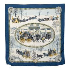 エルメス カレ90 L’ Hiver en Poste 冬の郵便馬車 スカーフ 大判 ブルー マルチカラー シルク レディース HERMES 【中古】