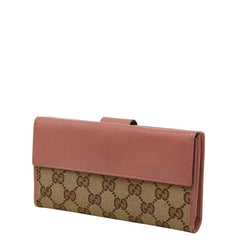 グッチ GGキャンバス ハート 長財布 203550 ベージュ ピンク キャンバス レザー レディース GUCCI 【中古】