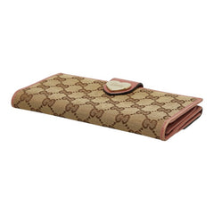グッチ GGキャンバス ハート 長財布 203550 ベージュ ピンク キャンバス レザー レディース GUCCI 【中古】