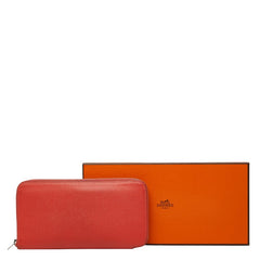 エルメス アザップロング シルクイン ラウンドファスナー 長財布 レッド系 ヴォーエプソン レディース HERMES 【中古】