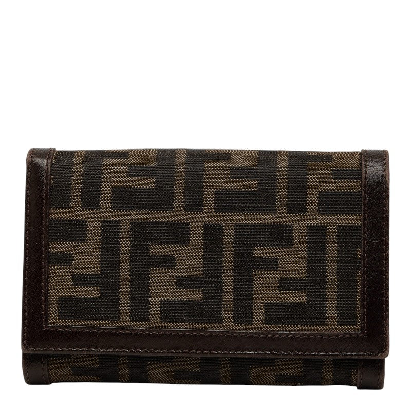 フェンディ ズッカ 二つ折り財布 2266 31052 008 ブラウン キャンバス レザー レディース FENDI 【中古】