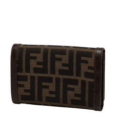 フェンディ ズッカ 二つ折り財布 2266 31052 008 ブラウン キャンバス レザー レディース FENDI 【中古】