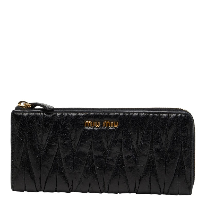 ミュウミュウ マテラッセ L字ファスナー 長財布 5M1183 ネロ ブラック レザー レディース MIUMIU 【中古】