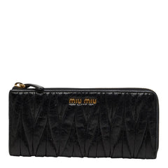 ミュウミュウ マテラッセ L字ファスナー 長財布 5M1183 ネロ ブラック レザー レディース MIUMIU 【中古】