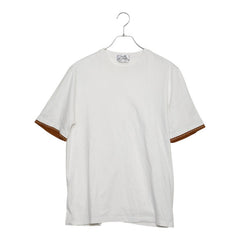 エルメス セリエ 袖ライン カットソー 半袖Ｔシャツ クルーネック 丸首 サイズM ホワイト ブラウン コットン メンズ HERMES 【中古】