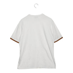エルメス セリエ 袖ライン カットソー 半袖Ｔシャツ クルーネック 丸首 サイズM ホワイト ブラウン コットン メンズ HERMES 【中古】