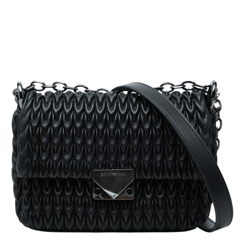 アルマーニ ロゴ キルティング チェーン ショルダーバッグ ブラック ポリウレタン レザー レディース ARMANI 【中古】
