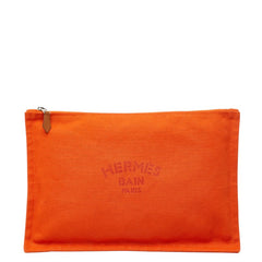 エルメス ヨッティング GM ポーチ オレンジ コットン レザー レディース HERMES 【中古】