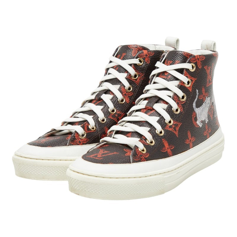 ルイ ヴィトン キャットグラム ステラーライン ハイカットスニーカー サイズ:35 1/2 ブラウン オレンジ PVC レザー レディース LOUIS VUITTON 【中古】