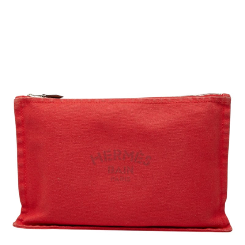 エルメス ヨッティングGM ポーチ レッド コットン レディース HERMES 中古