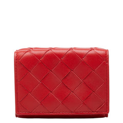 ボッテガヴェネタ イントレチャート 三つ折り財布 コンパクトウォレット レッド レザー レディース BOTTEGAVENETA 中古