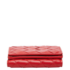 ボッテガヴェネタ イントレチャート 三つ折り財布 コンパクトウォレット レッド レザー レディース BOTTEGAVENETA 中古