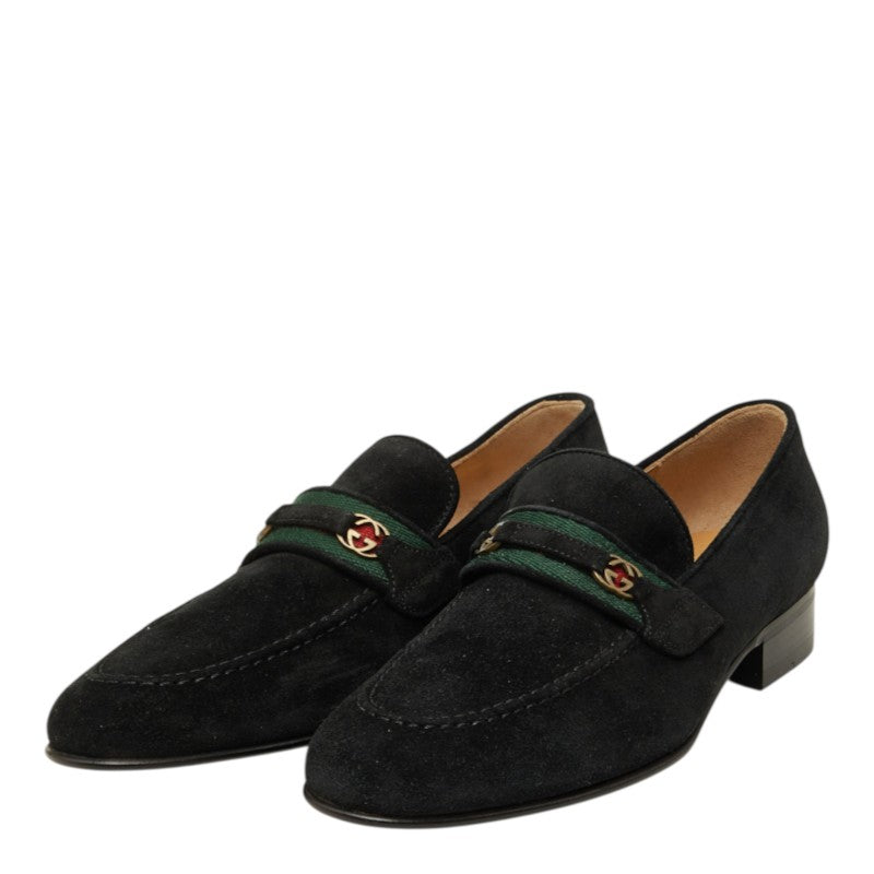 グッチ シェリーライン ローファー シューズ サイズ 36 1/2C 100 0560 ブラック スウェード レディース GUCCI 中古