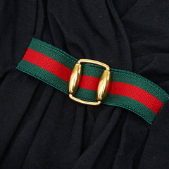 グッチ シェリーライン 7分袖 フロントギャザー カットソー Tシャツ ブラック コットン ポリエステル レディース GUCCI 中古
