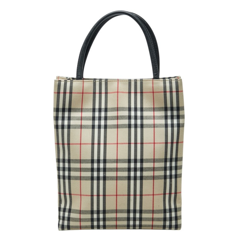 バーバリー ノバチェック ミニトートバッグ ベージュ ブラック ナイロン レザー レディース BURBERRY 中古